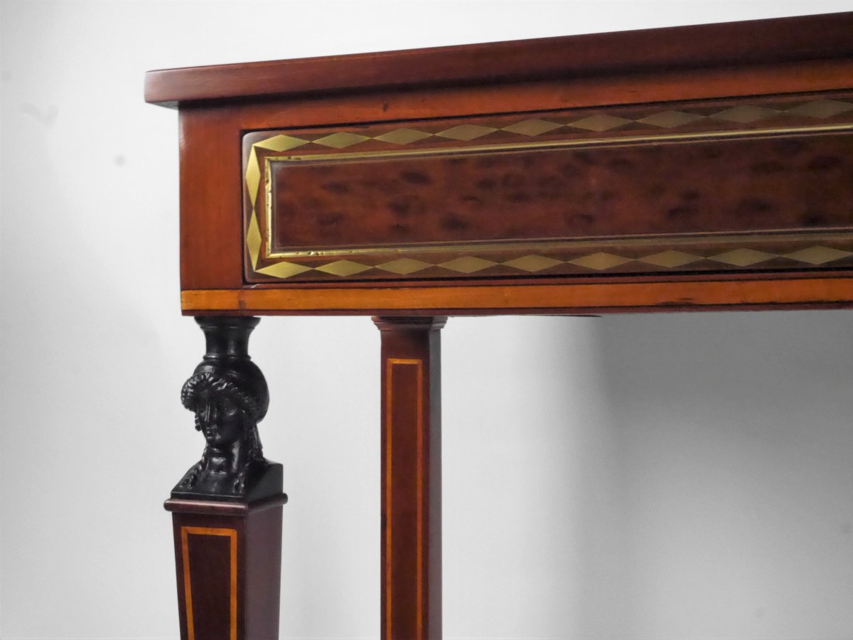 Console In Mahogany, Satinwood And Blackened Wood, Revolution Period, End Of The 18th Century-photo-3