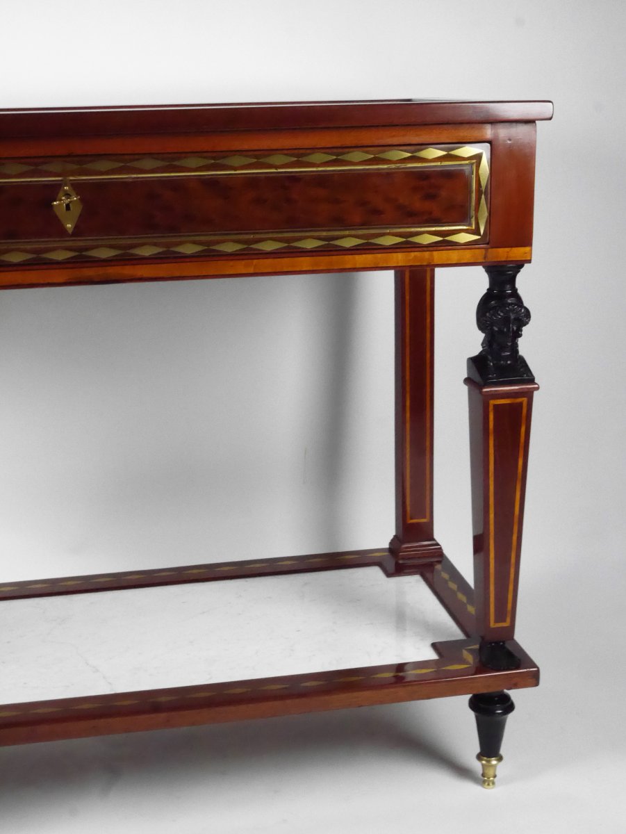 Console In Mahogany, Satinwood And Blackened Wood, Revolution Period, End Of The 18th Century-photo-4