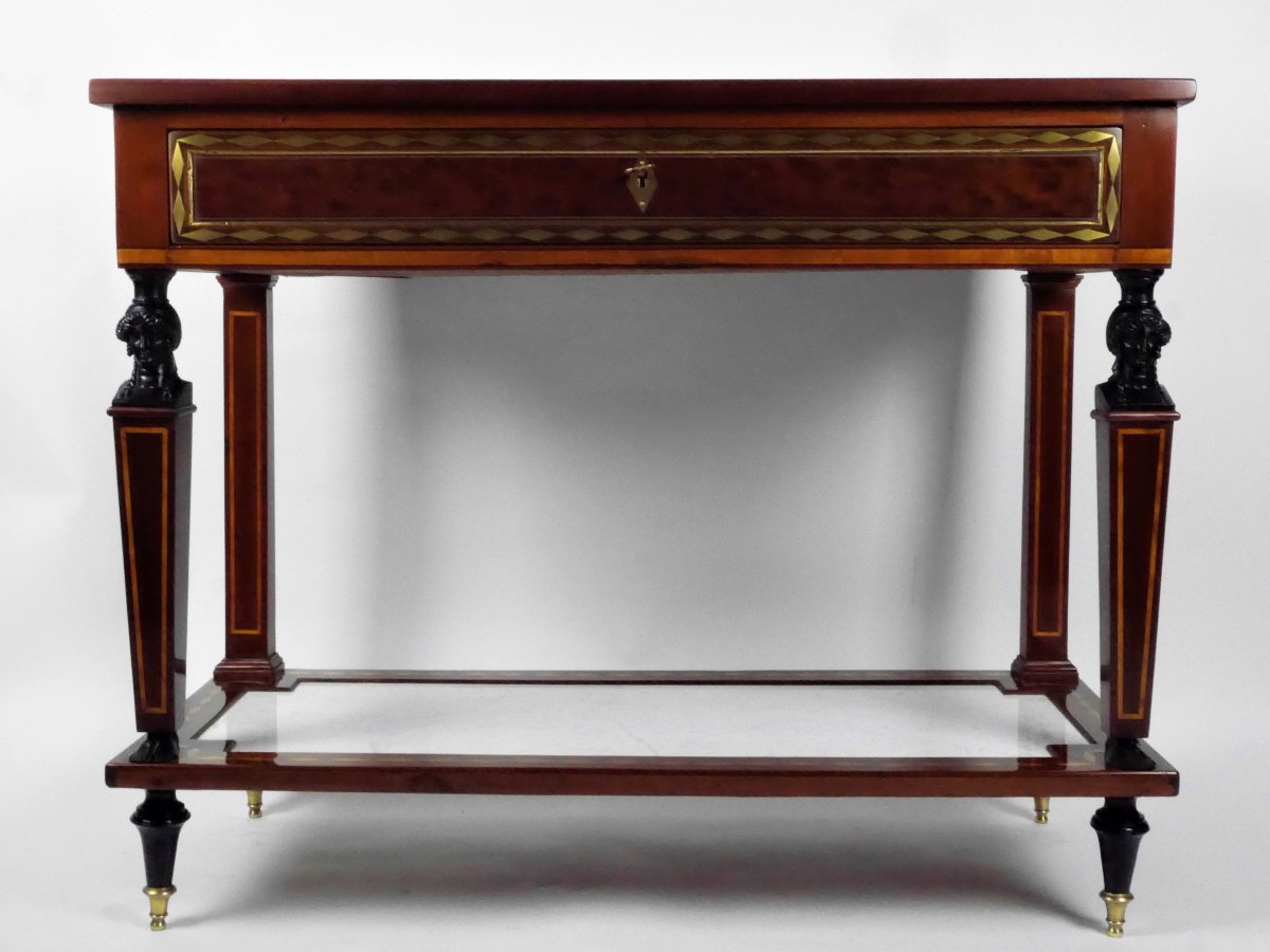 Console In Mahogany, Satinwood And Blackened Wood, Revolution Period, End Of The 18th Century