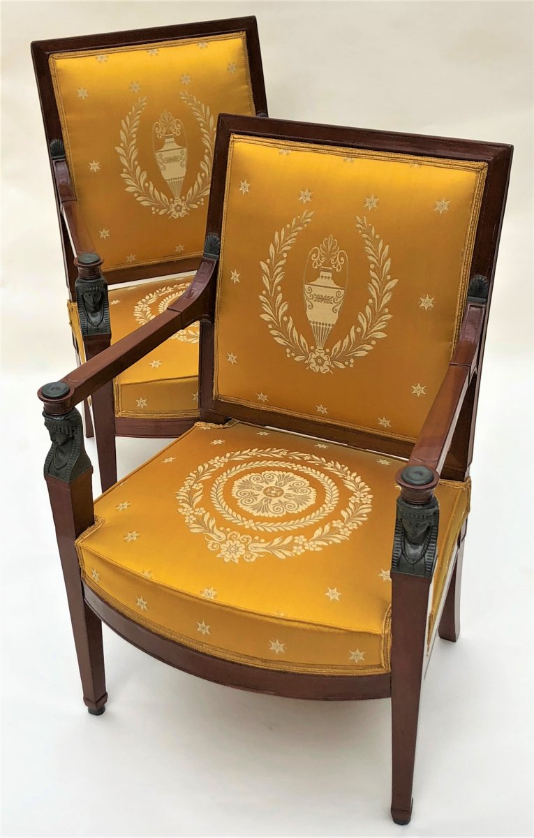 Pair Of Caryatids Armchairs, Consulate Period, By Demay, Early 19th Century