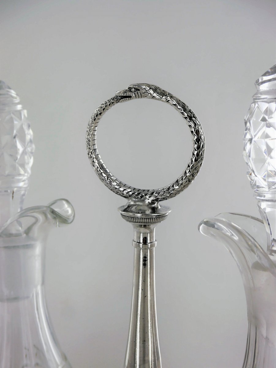 An Empire Oil And Vinegar Cruets' Support - In  Silver, Beginning Of The 19th Century-photo-2