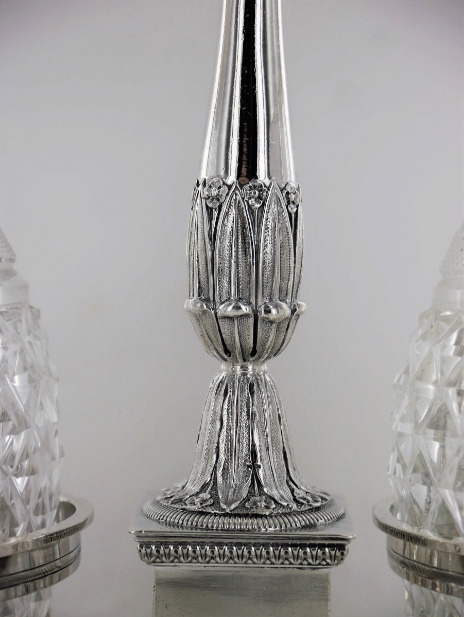 An Empire Oil And Vinegar Cruets' Support - In  Silver, Beginning Of The 19th Century-photo-3
