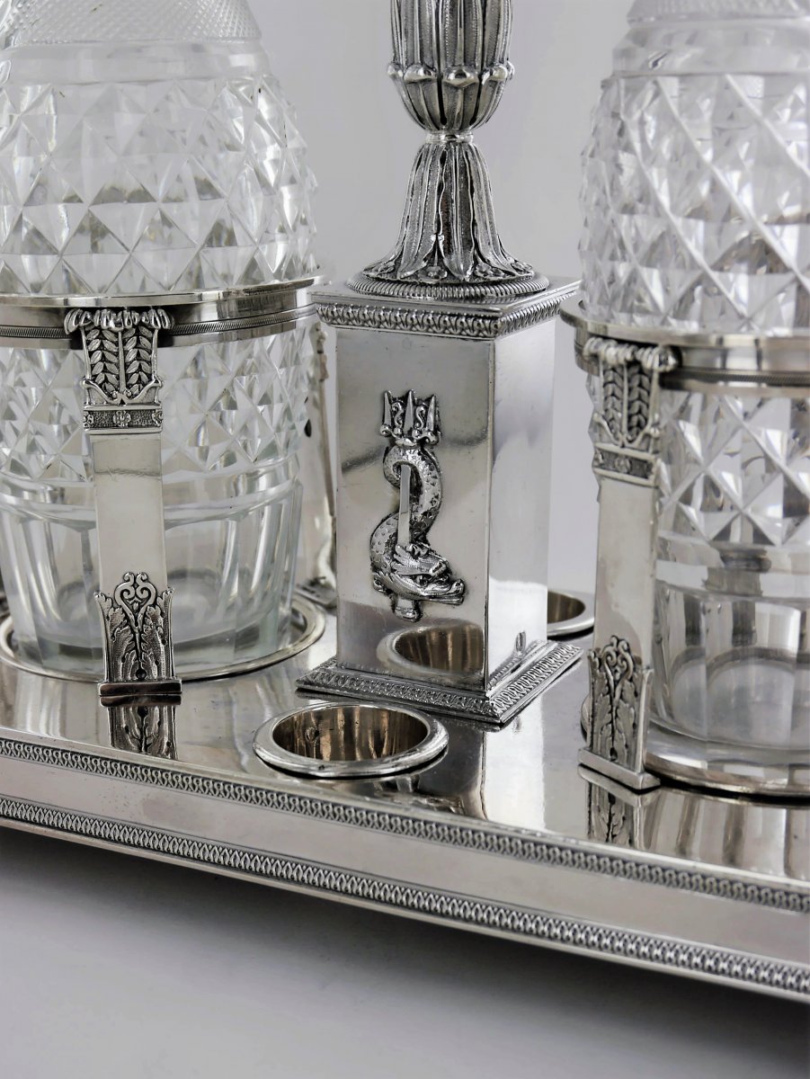 An Empire Oil And Vinegar Cruets' Support - In  Silver, Beginning Of The 19th Century-photo-1