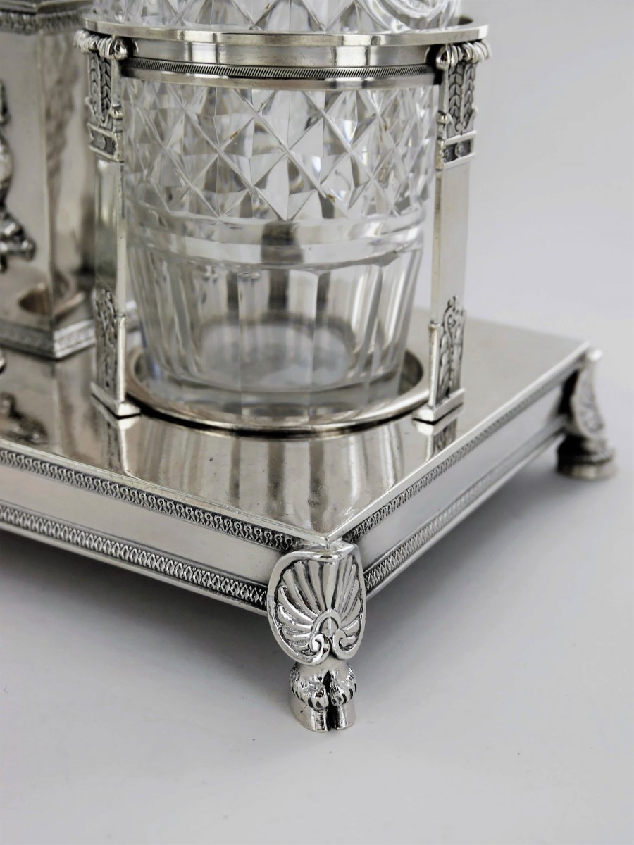 An Empire Oil And Vinegar Cruets' Support - In  Silver, Beginning Of The 19th Century-photo-2