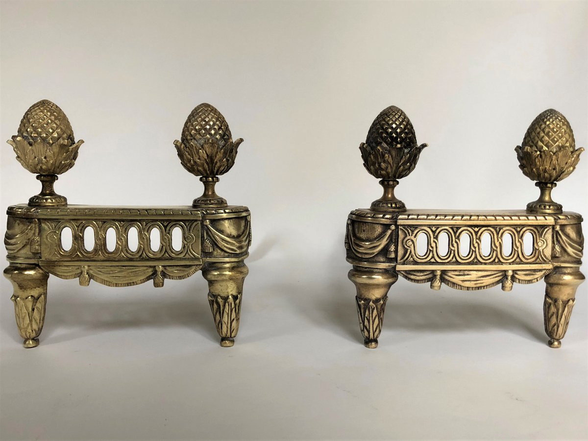 Paire De Chenets En Bronze Doré de style Louis XVI