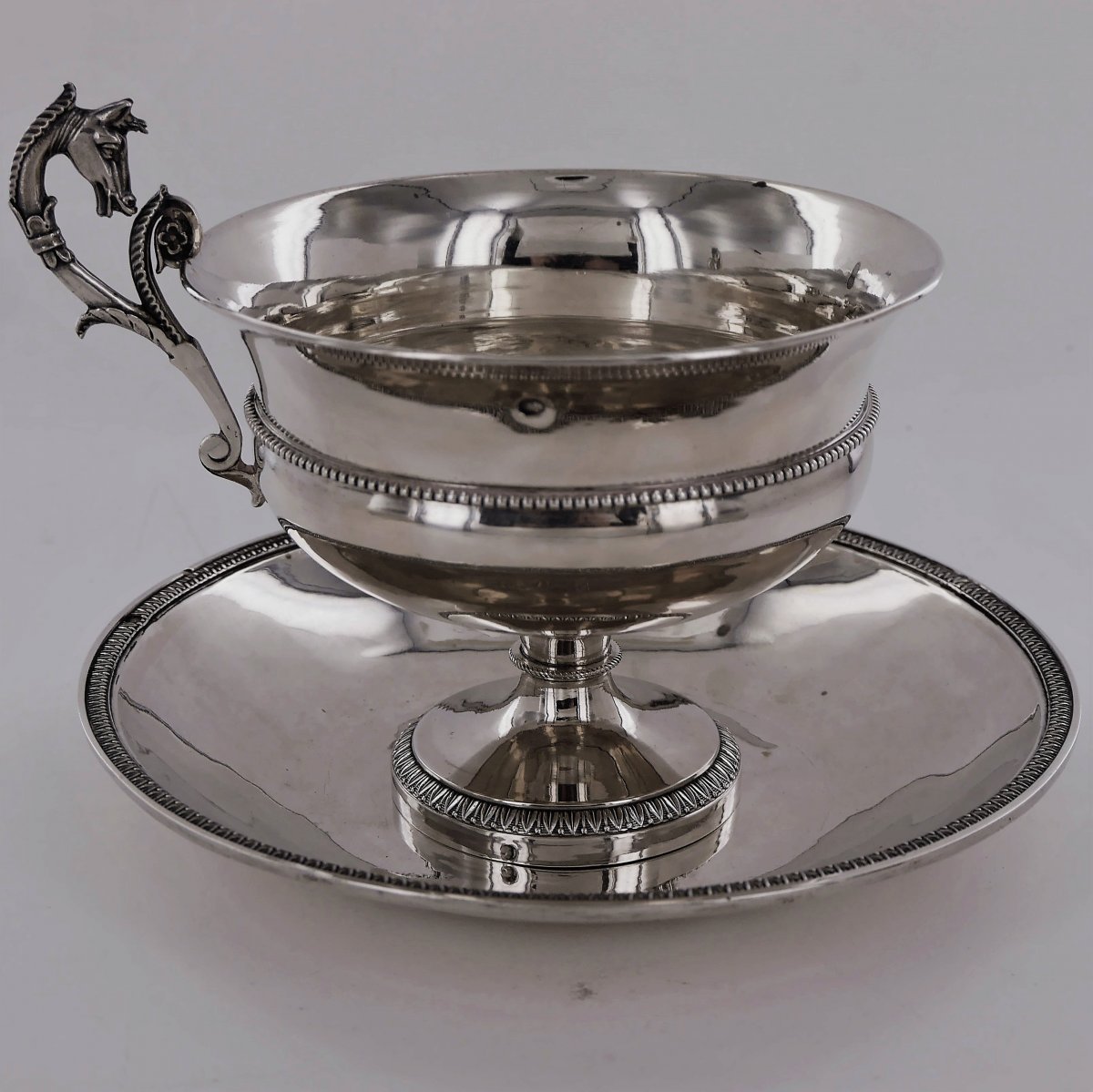 Chocolate Cup And Saucer, Sterling Silver, Empire Period, Early 19th Century-photo-3
