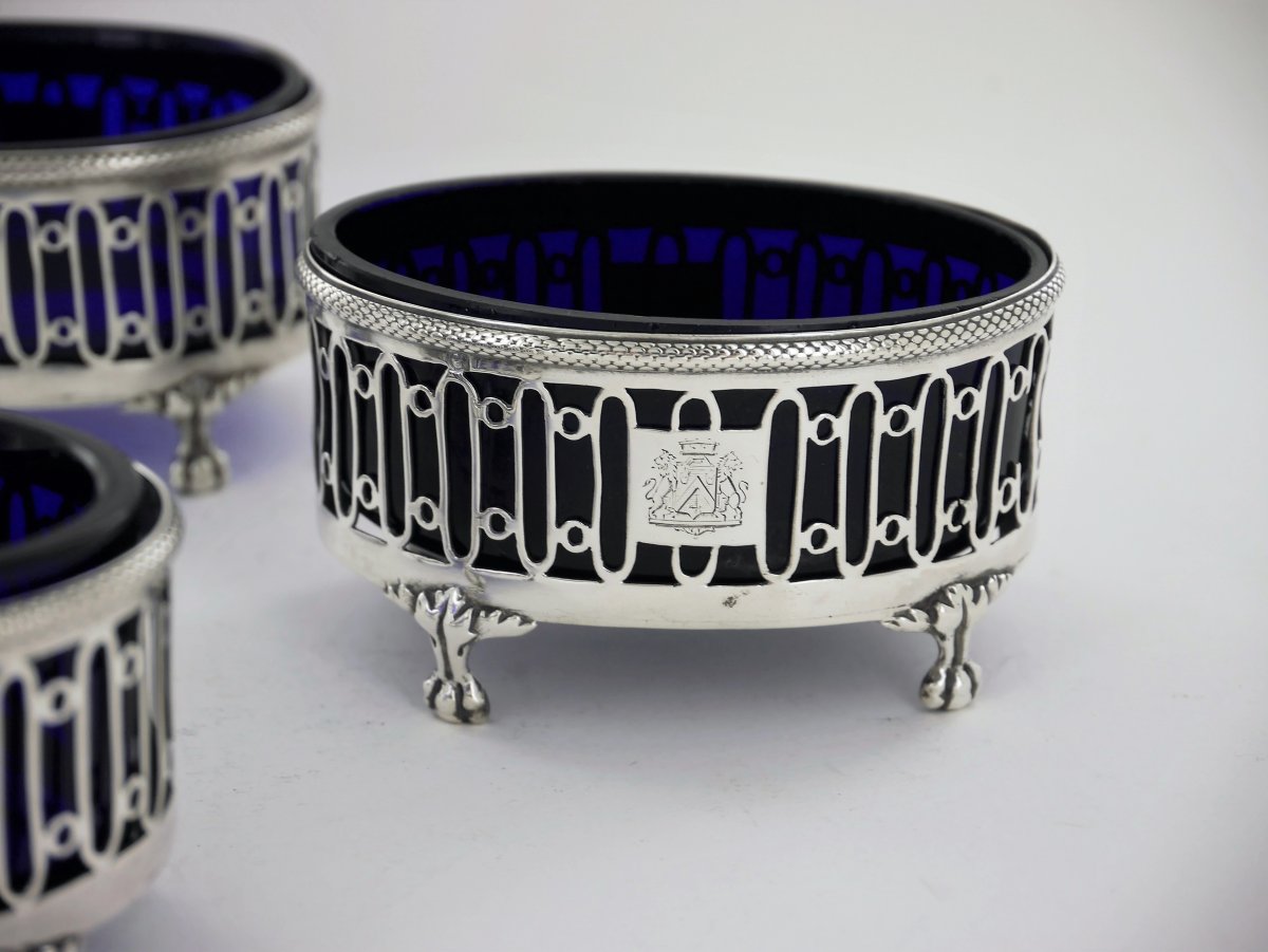 Suite Of 4 Louis XVI Salt Cellars In Sterling Silver, 18th Century-photo-3