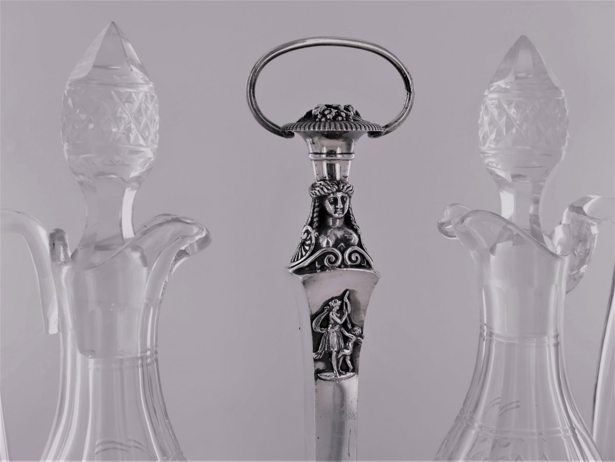 An Oil And Vinegar Cruet Support In Silver, Empire Period, Early 19th Century-photo-3