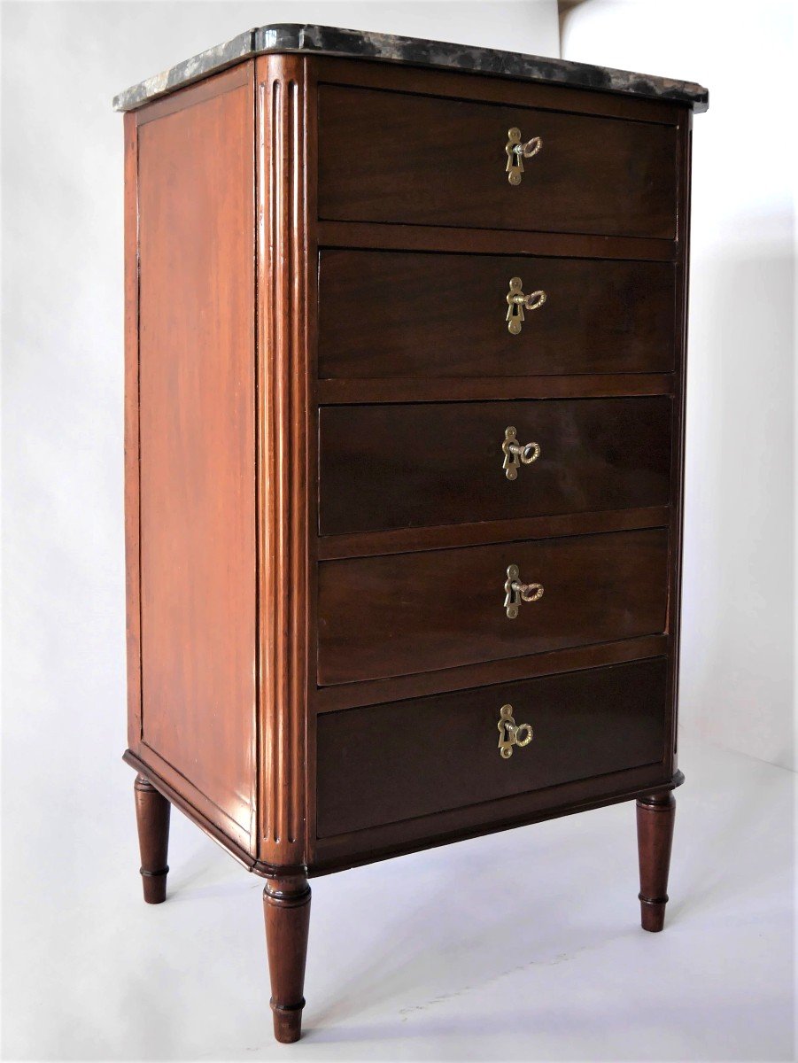 A Mahogany Chest Of Drawers Stamped By Aubry, Louis XVI Period, 18th Century-photo-3