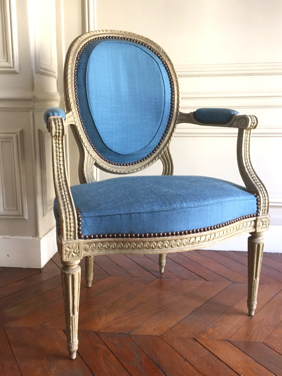 Paire De Larges Fauteuils Cabriolets Louis XVI Estampillés De I B Séné, XVIIIe Siècle, à restaurer-photo-2