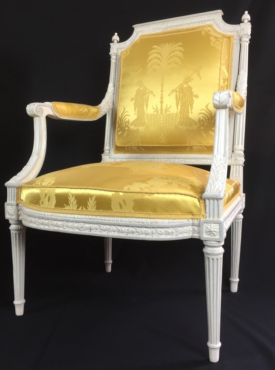 Paire De Fauteuils Louis XVI Par Chevigny, XVIIIe Siècle-photo-3