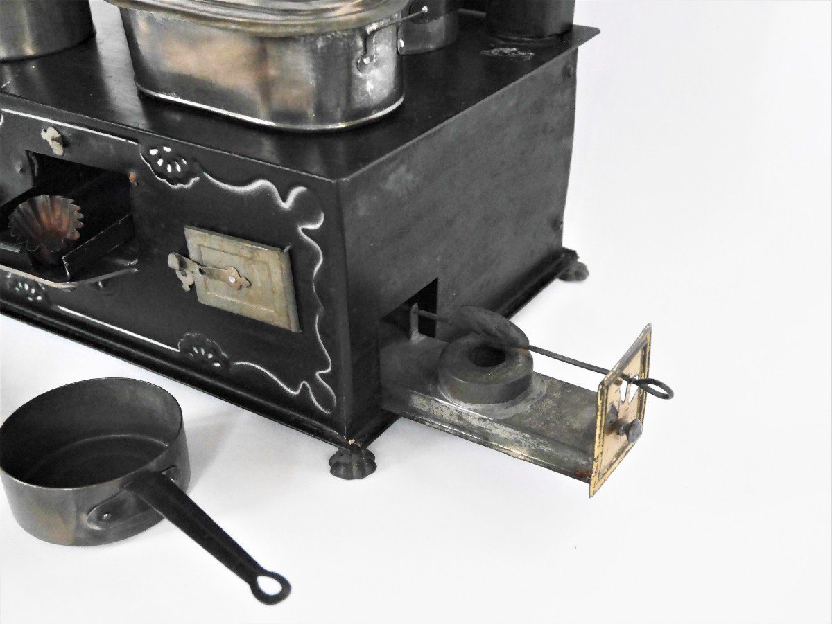 Rare Sheet Metal Doll Stove With Copper And Tinplate Molds, 19th Century-photo-4