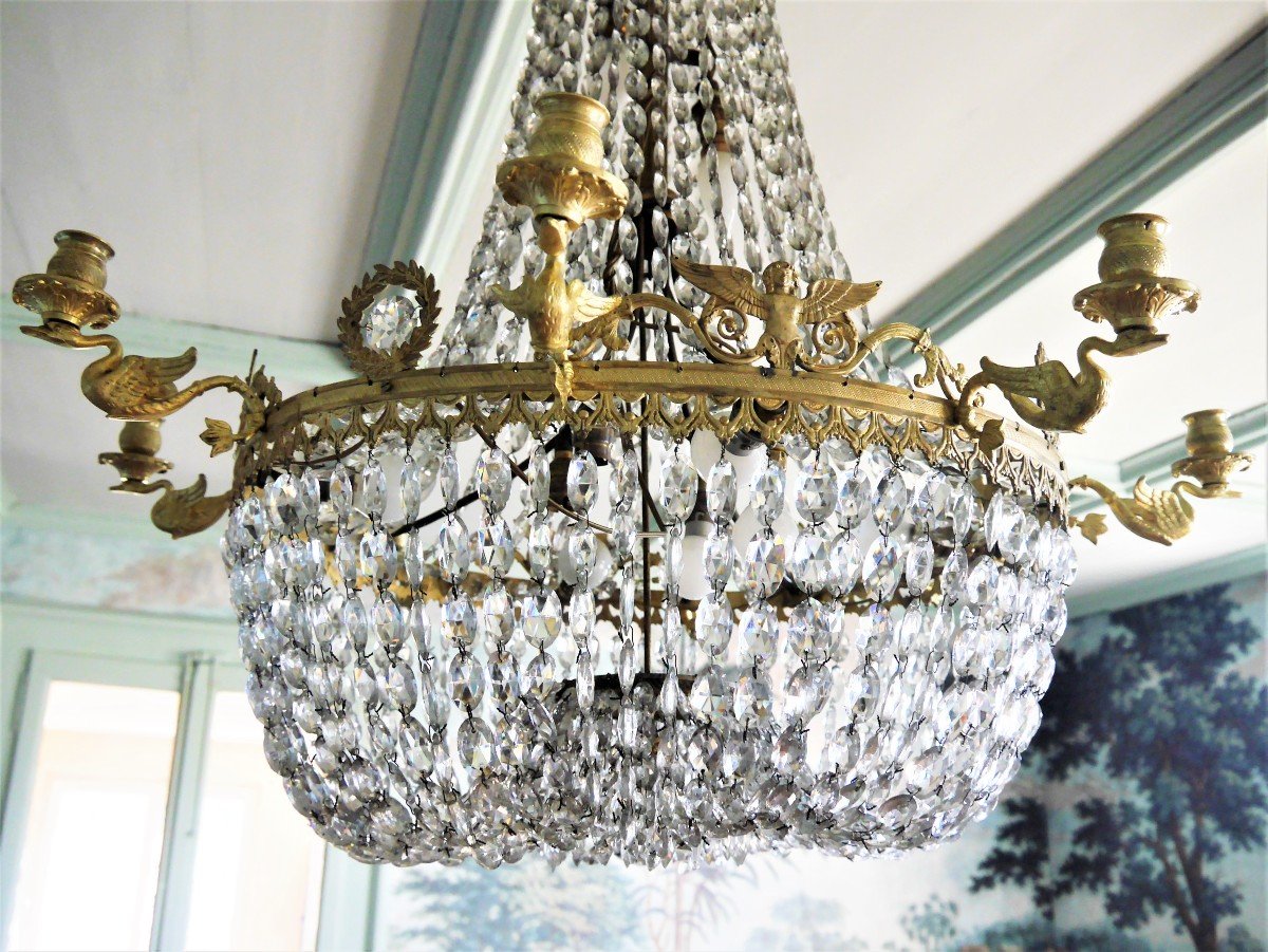 An Empire Basket Chandelier In Gilt Bronze And Cut Crystal, Circa 1850-photo-3