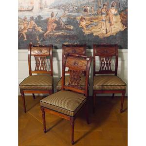 Suite De 4 Chaises d'époque Directoire par Jacob, XVIIIe Siècle