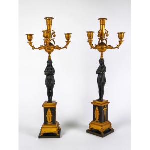 Pair Of Consulat-period Candelabras, Early 19th Century