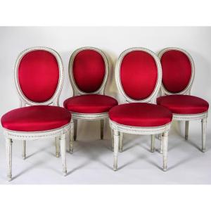Suite Of 4 Louis XVI Medallion Chairs By Georges Jacob, 18th Century
