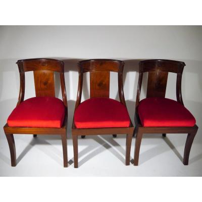 Suite De 3 Chaises Gondoles d'époque Empire, Début XIXe