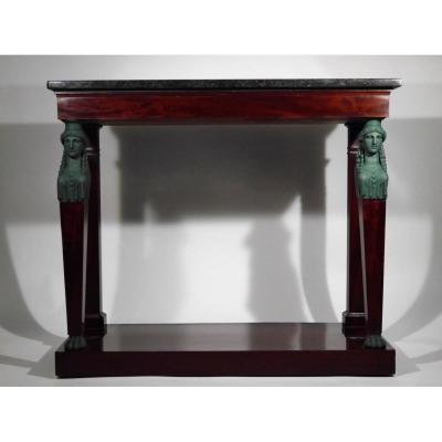 A Consulate Console In Mahogany Decorated With Caryatids By Biennais, Early Nineteenth