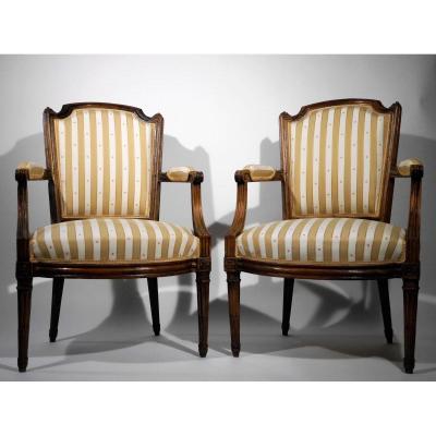 Pair Of Louis XVI Armchairs By P. Pluvinet, 18th Century