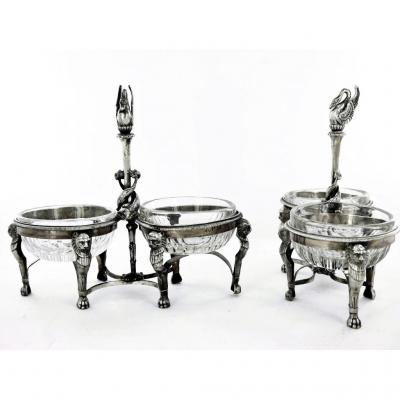 Pair Of Salt Cellars In Sterling Silver, Empire Period, Early 19th Century