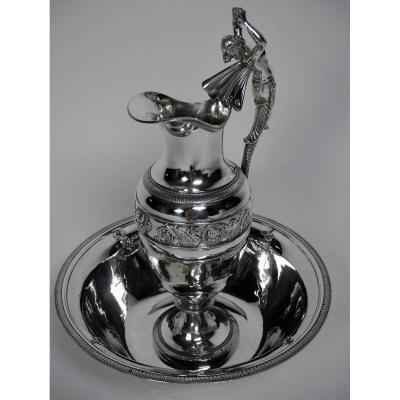 Ewer And Its Basin In The Empire Style, Silver, Early 19th Century