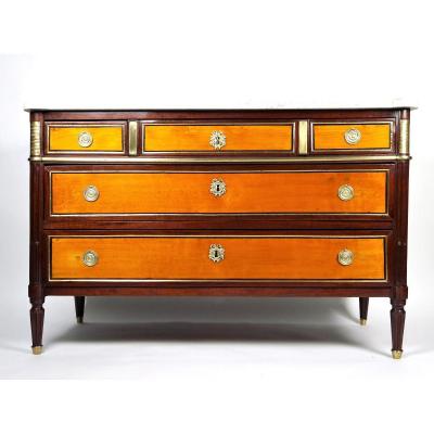 Louis XVI Commode In Tulipwood And Mahogany, Late 18th Century