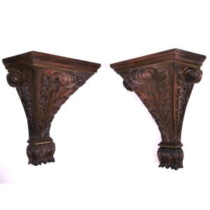 Pair Of Consoles In Carved Walnut, 18th Century, Stamped By T Luthy