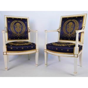 Pair Of Empire Period Armchairs By Demay, Early 19th Century