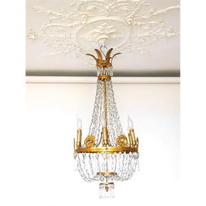 Lustre En Cristal Et Bronze De Style Empire, XIXe Siècle