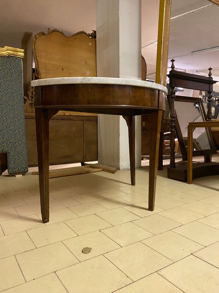 Half-moon Console Or Table In Walnut With Late 19th Century Marble Top.-photo-4