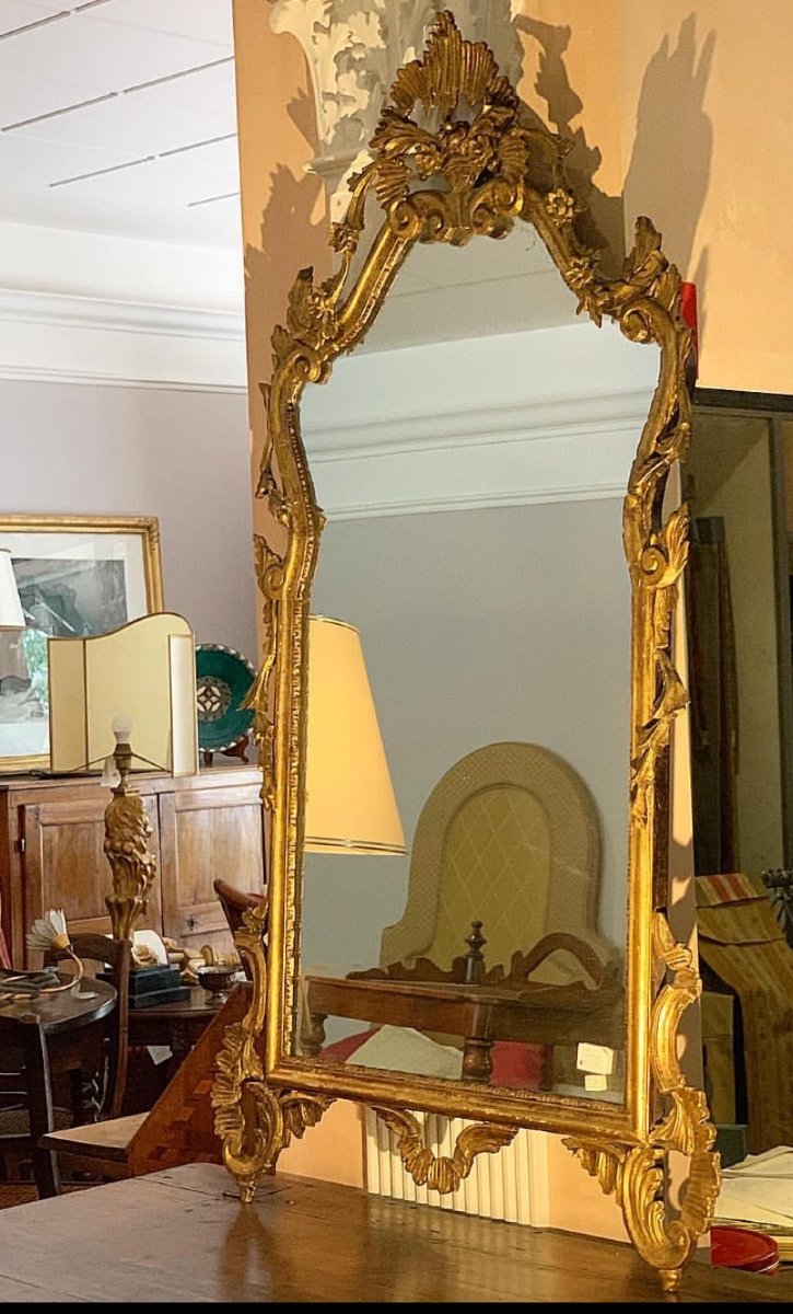 Italian 19th Century Mirror With Gold Leaf Frame.