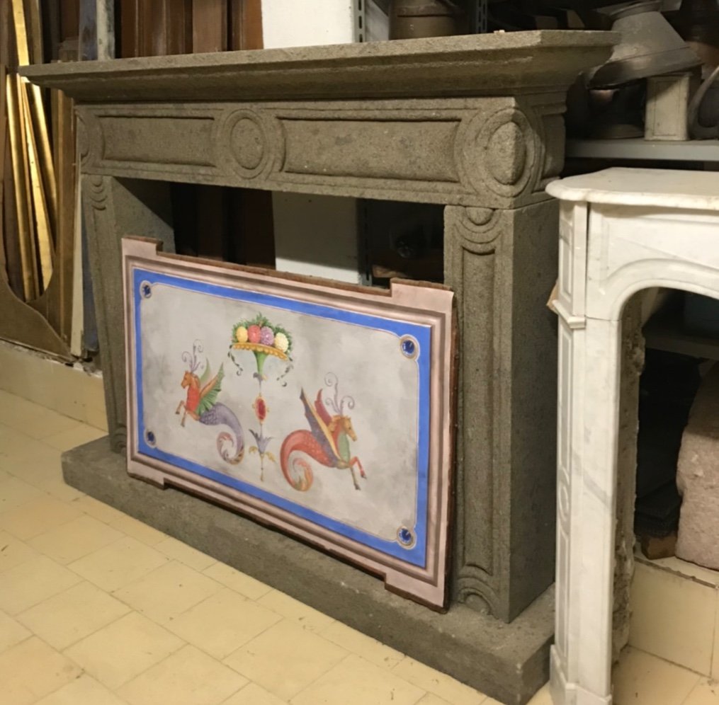 Fireplace In Peperino, Tuscan Late 19th And Early 20th Century.