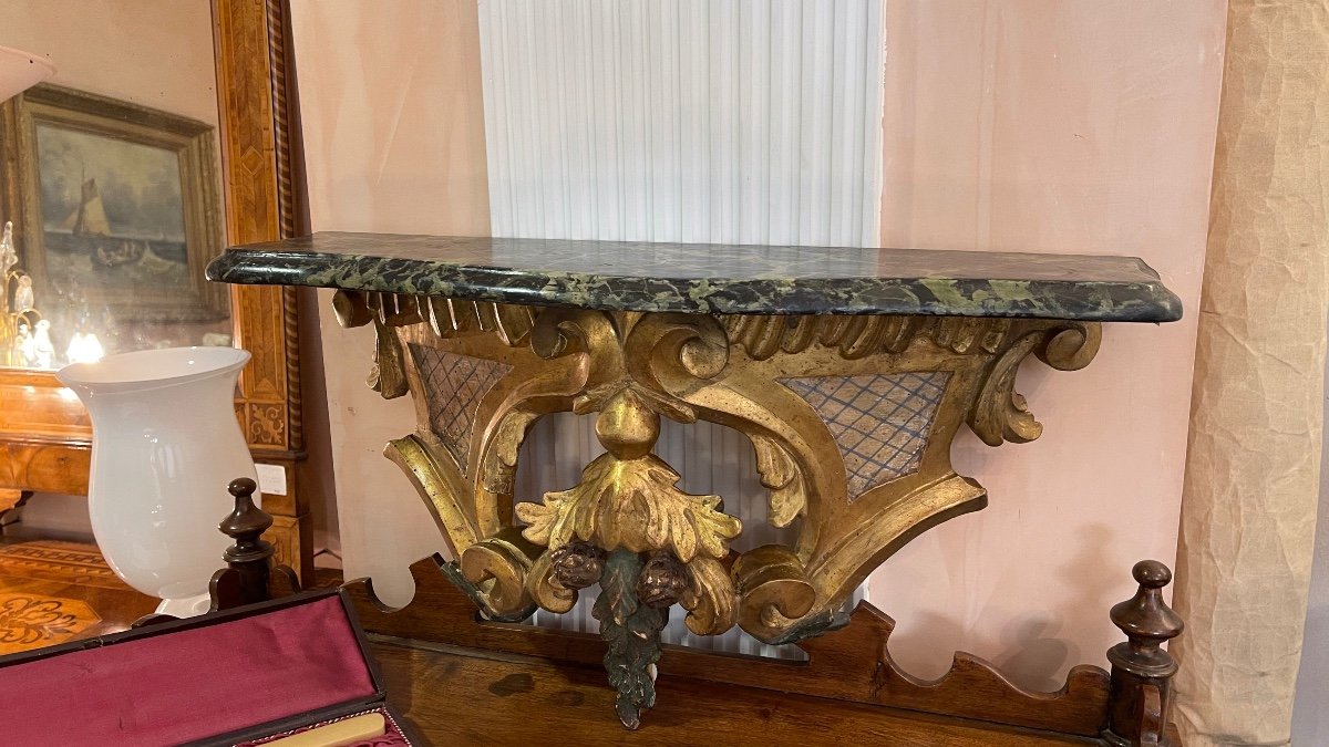 Console With Marbled Top And Late 19th Century Gold Leaf Mirror-photo-2