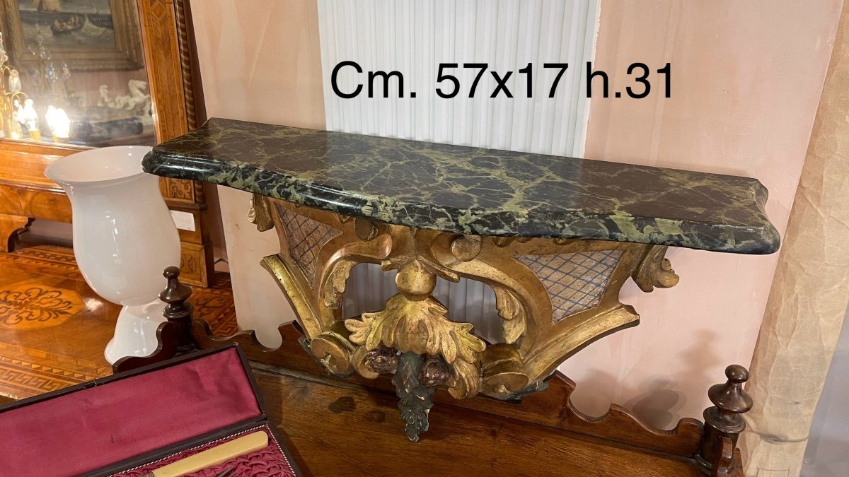 Console With Marbled Top And Late 19th Century Gold Leaf Mirror-photo-3