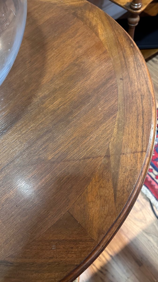 Round Walnut Coffee Table From The End Of The 19th Century With Four Legs-photo-3