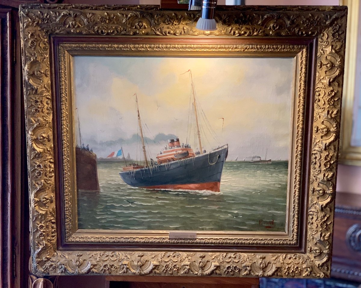 Tableau Représentant Une Marine, Huile Sur Toile Du XIXème Siècle, Signé Varnei.