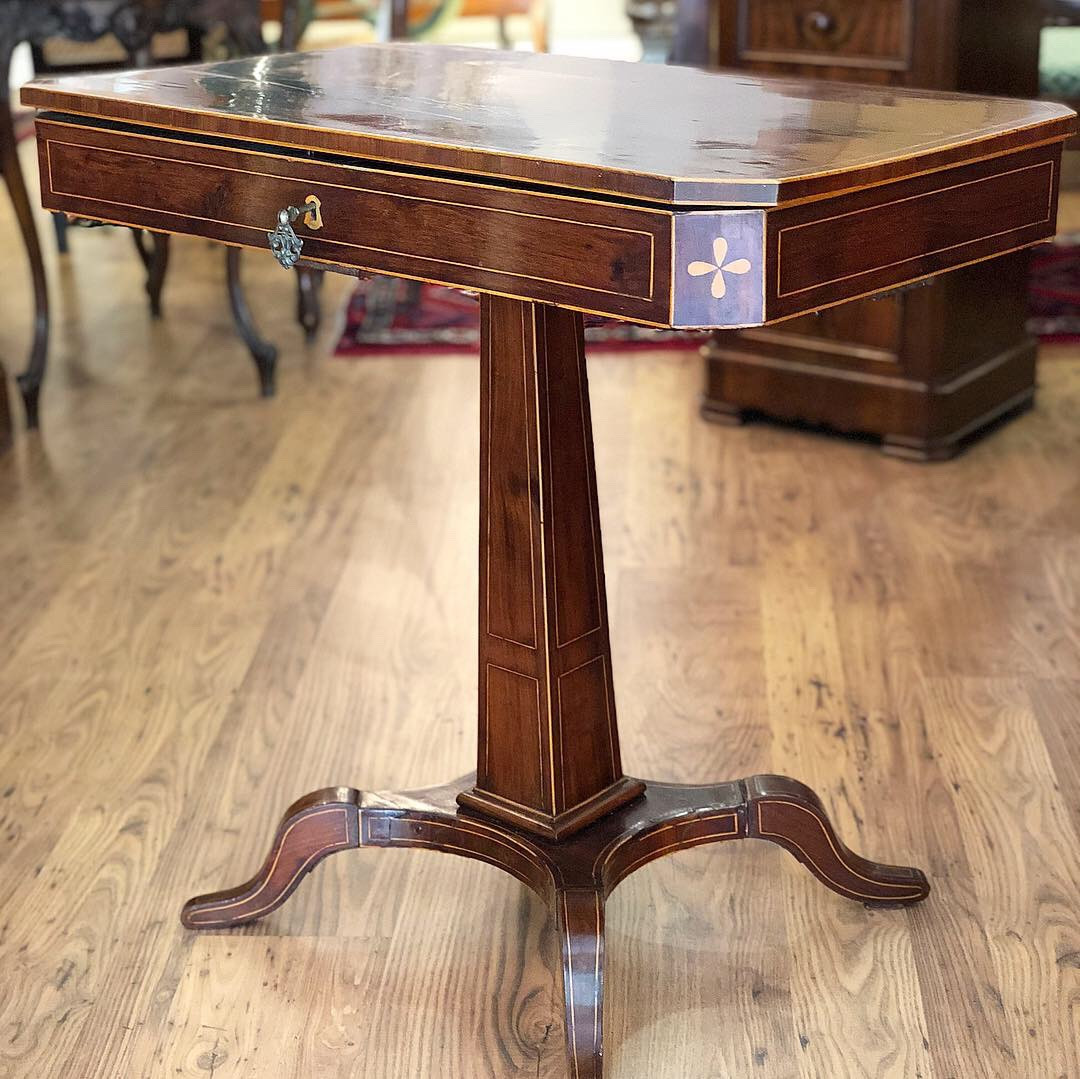 Mahogany Wooden Work Table With Maple Inlays. France At The End Of The 19th Century.-photo-3