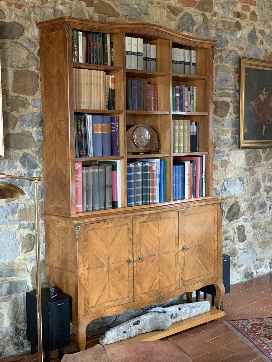 Bibliothèque à Trois Portes En Bois De Noyer, France, Début Des Années 1900.