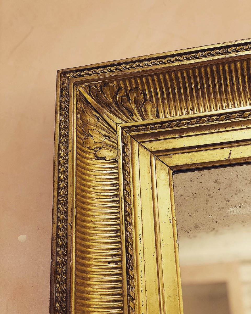 Grand miroir français de la fin du XIXe siècle avec cadre intact en finition feuille d'or-photo-2