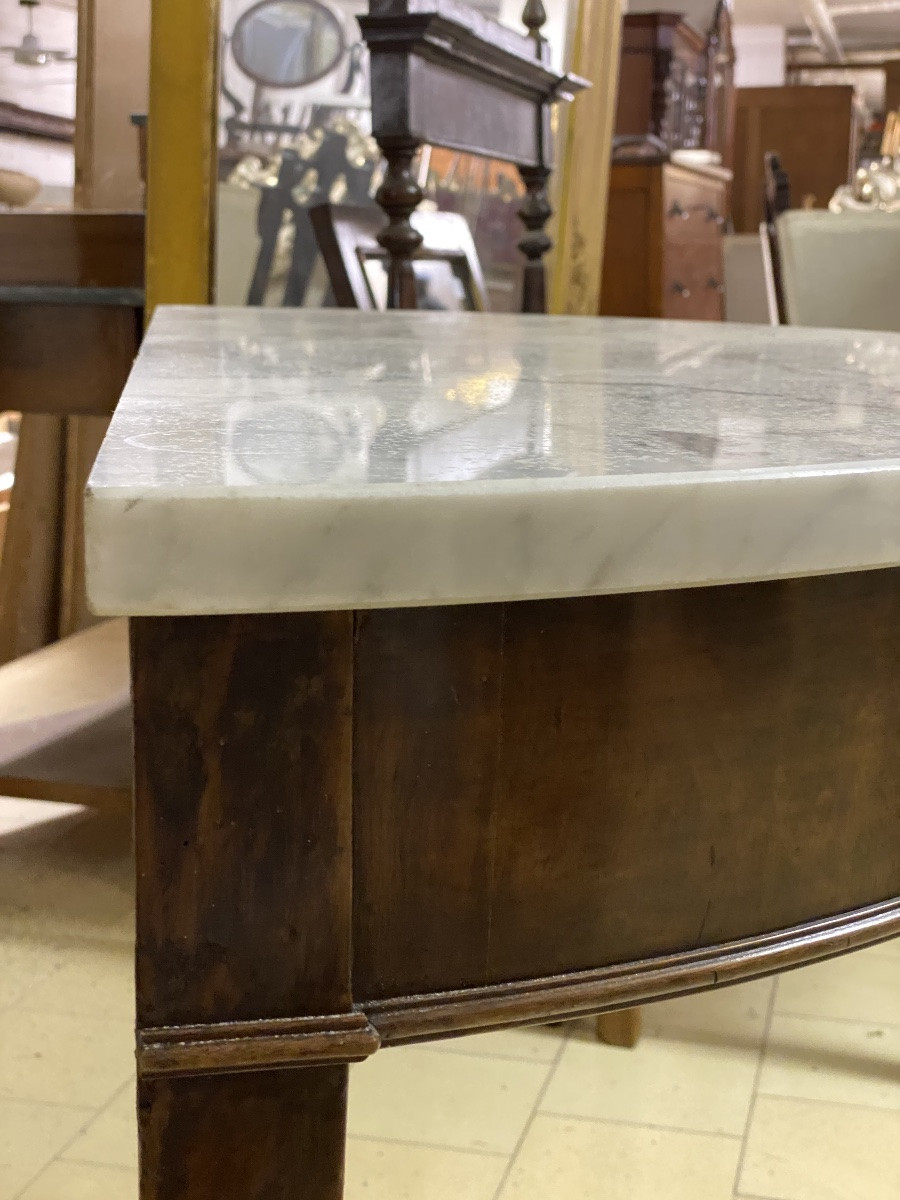 Console ou table demi-lune en noyer avec dessus en marbre fin 19ème.-photo-2