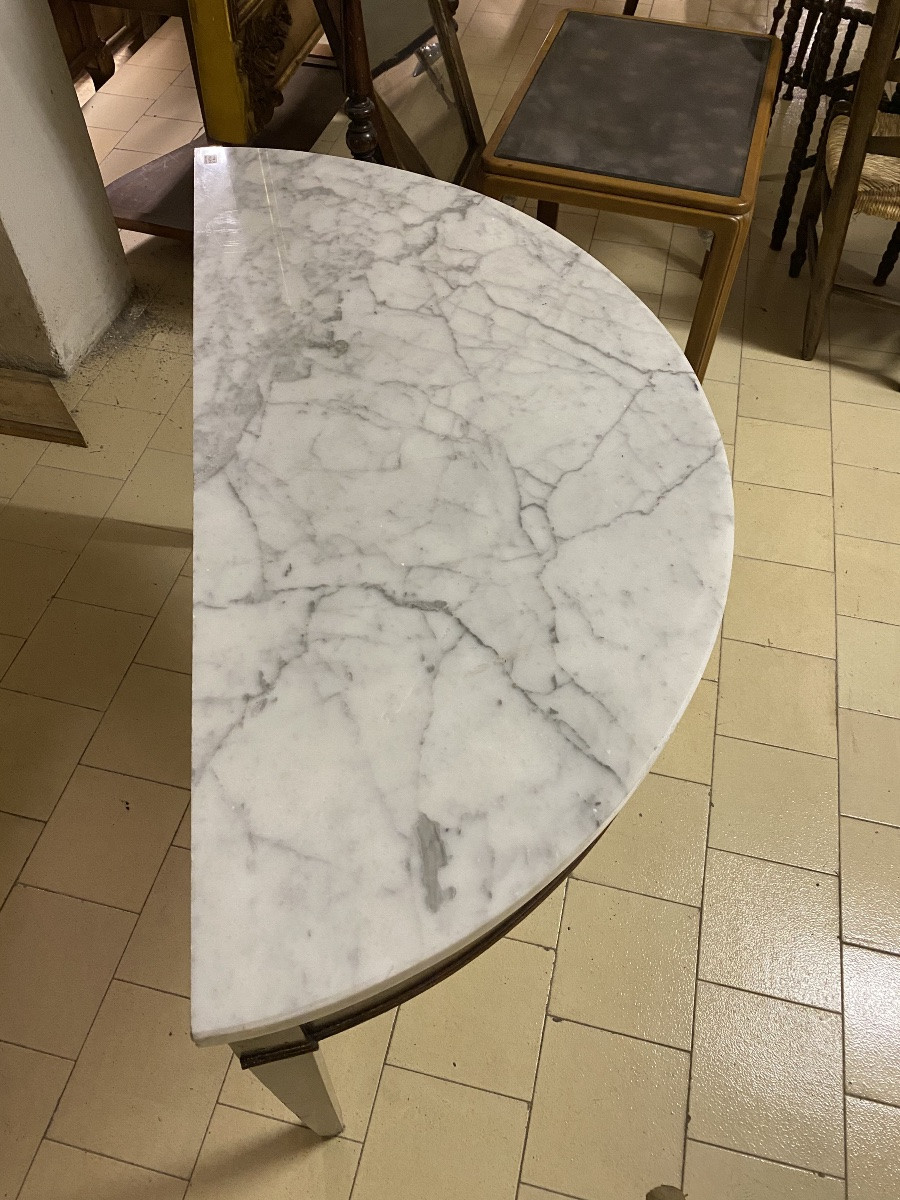 Console ou table demi-lune en noyer avec dessus en marbre fin 19ème.-photo-3