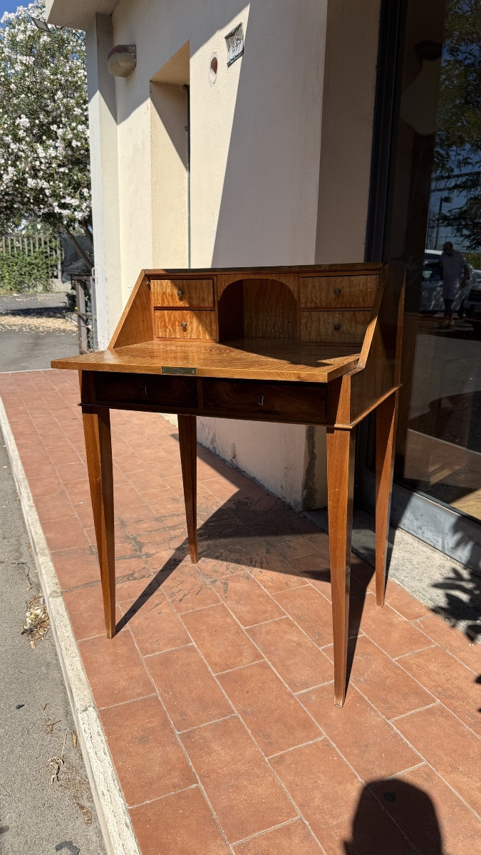 Fall-front Desk In Solid Walnut And Maple Wood-photo-2
