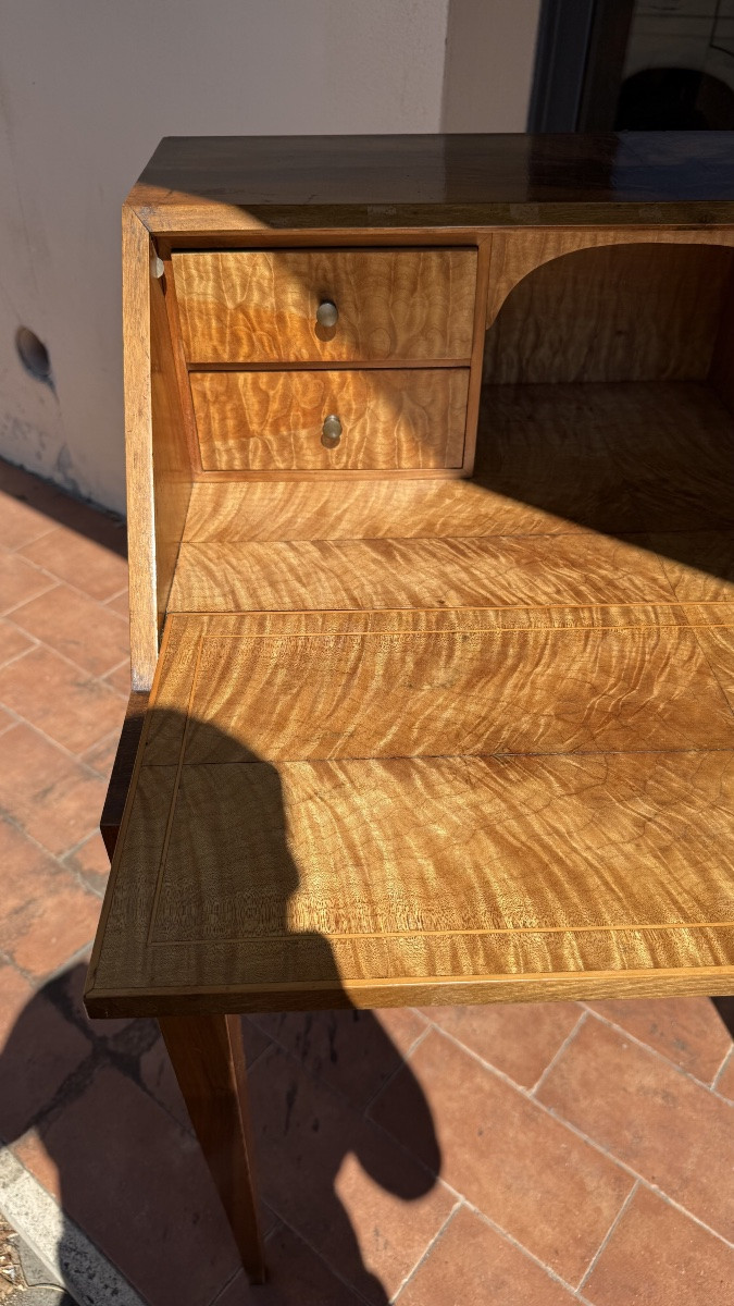 Fall-front Desk In Solid Walnut And Maple Wood-photo-3