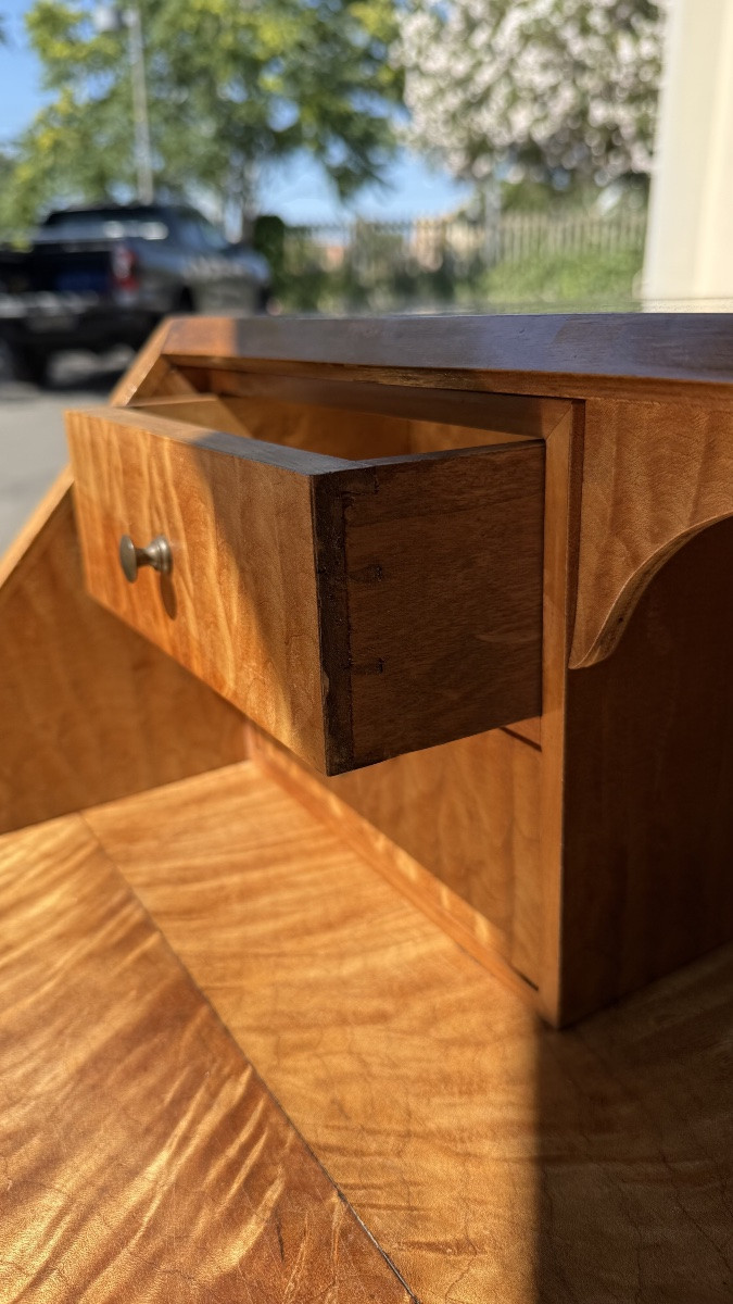 Fall-front Desk In Solid Walnut And Maple Wood-photo-4