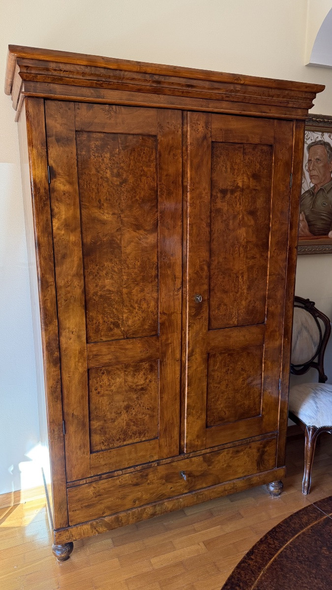 Two-door, One-drawer Solid Walnut Wardrobe – Early 20th Century-photo-2
