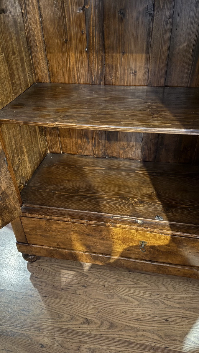 Two-door, One-drawer Solid Walnut Wardrobe – Early 20th Century-photo-4