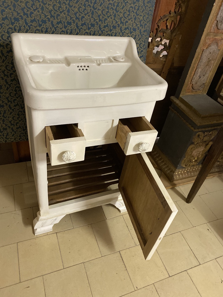 Meuble De Salle De Bain Liberty Début XXème En Laque.-photo-2