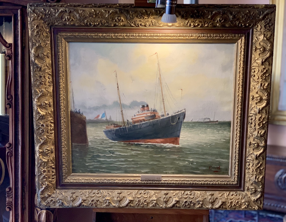 Painting Depicting A Seascape, Oil On Canvas, 19th-century Period, Signed Varnei.-photo-2