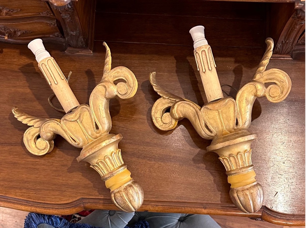 Pair Of Carved Giltwood Wall Sconces – Late 19th Century