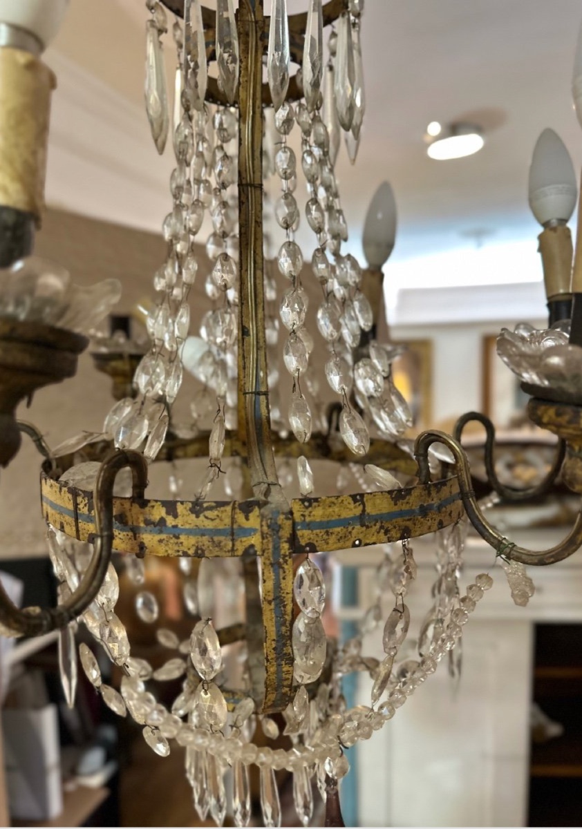 Elegant Six-light Crystal Drop Chandelier Dating From The Mid-19th Century.-photo-2